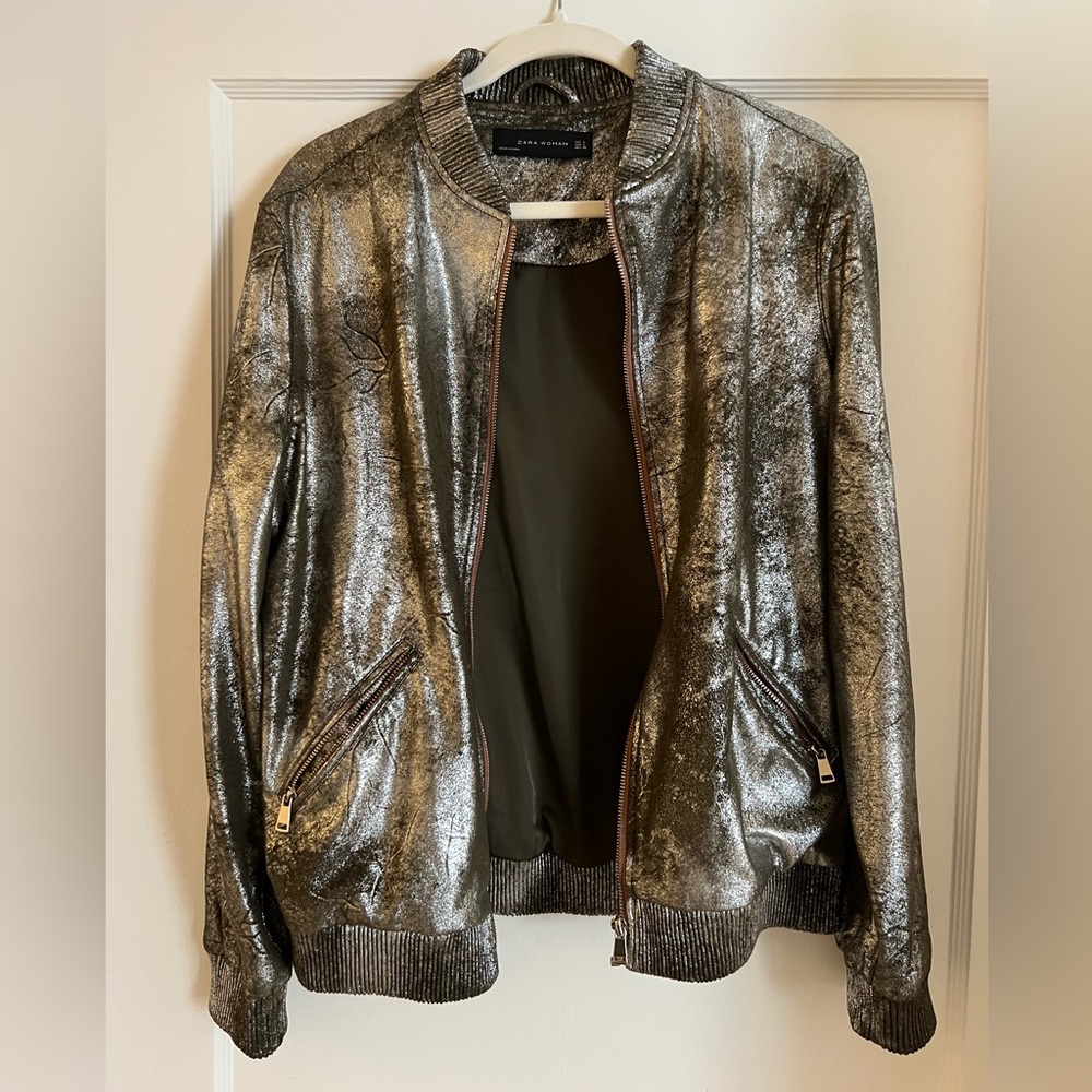 Zara Metallic Silver Women's Bomber Jacket